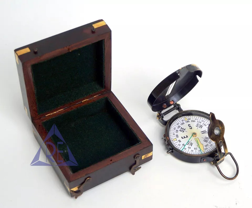Black Antique Brass Prismatic Map Compass Lensatic Compass With Wood Box Handmade Gift Engineering Compass