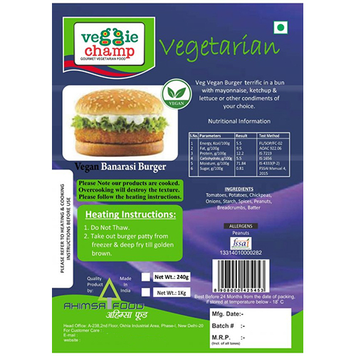 Vegan Banarasi Burger Patty - 240g, Made With Tomatoes, Chickpeas, Potatoes, Peanuts, Starch & Salt, Hand-made In Bag, Gluten-free, Vegan-friendly