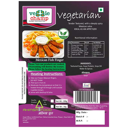 Vegan Mexican Fish Finger - 200g | Made With Textured Soya, Spices, Round Shape, Solid Form, Spicy Taste For Home & Outdoor Enjoyment