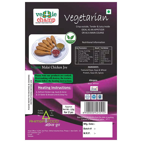 Vegan Malai Chicken Joy - Weight 120g | Solid Form Spicy Taste Ideal For Home And Outdoor Use