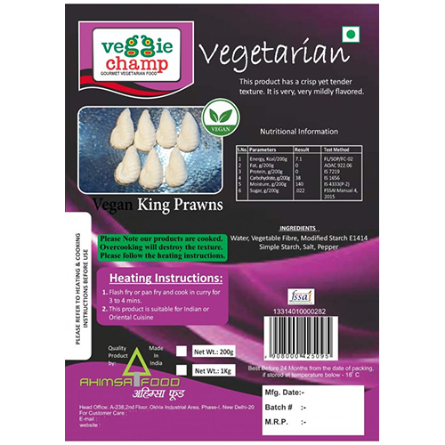 Vegan King Prawns - 200 Gm, Water-based Vegan Alternative With Spicy Flavor, Solid Shape For Home And Outdoor Use