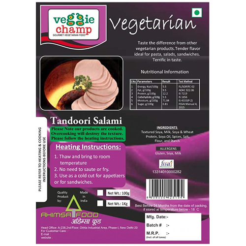 Veg Classic Salami - 100g, 19.06% Protein, 8.9% Carbohydrates, Spicy Flavor, Solid Form, Ideal For Home And Outdoor Use