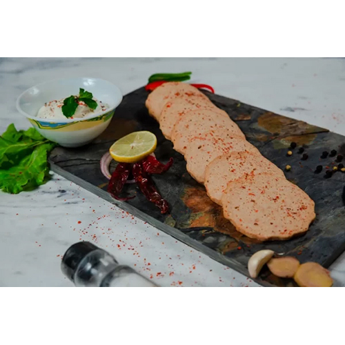 Veg Chilly Salami - 100g, 7.90% Fat, 19.06% Protein, 8.90% Carbs, Spicy Taste, Solid Form, Round Shape | Textured Soya, Milk, Soya Oil, Spices