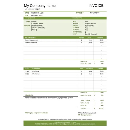 कंप्यूटर चालान मुद्रण सेवाएँ