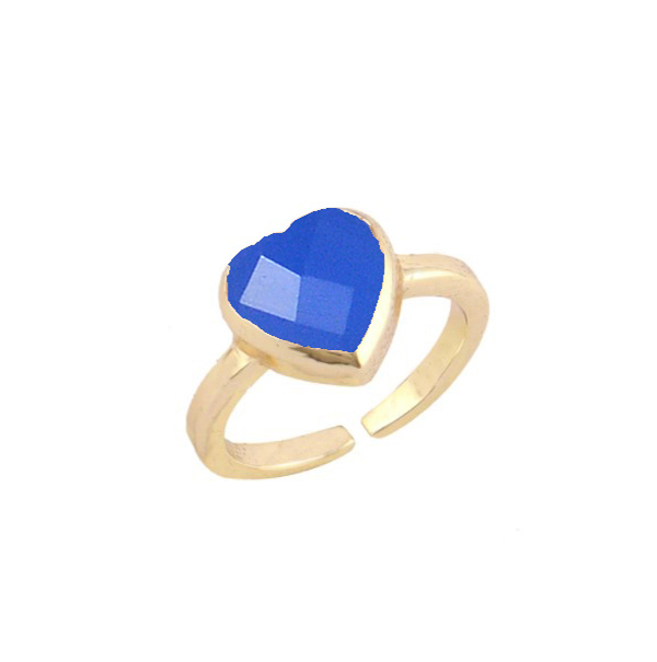Natural Gemstone Gold Vermeil Adjustable Ring - 10mm Heart Shape 925 Sterling Silver Bezel Setting For Unisex Engagement And Gift Occasions