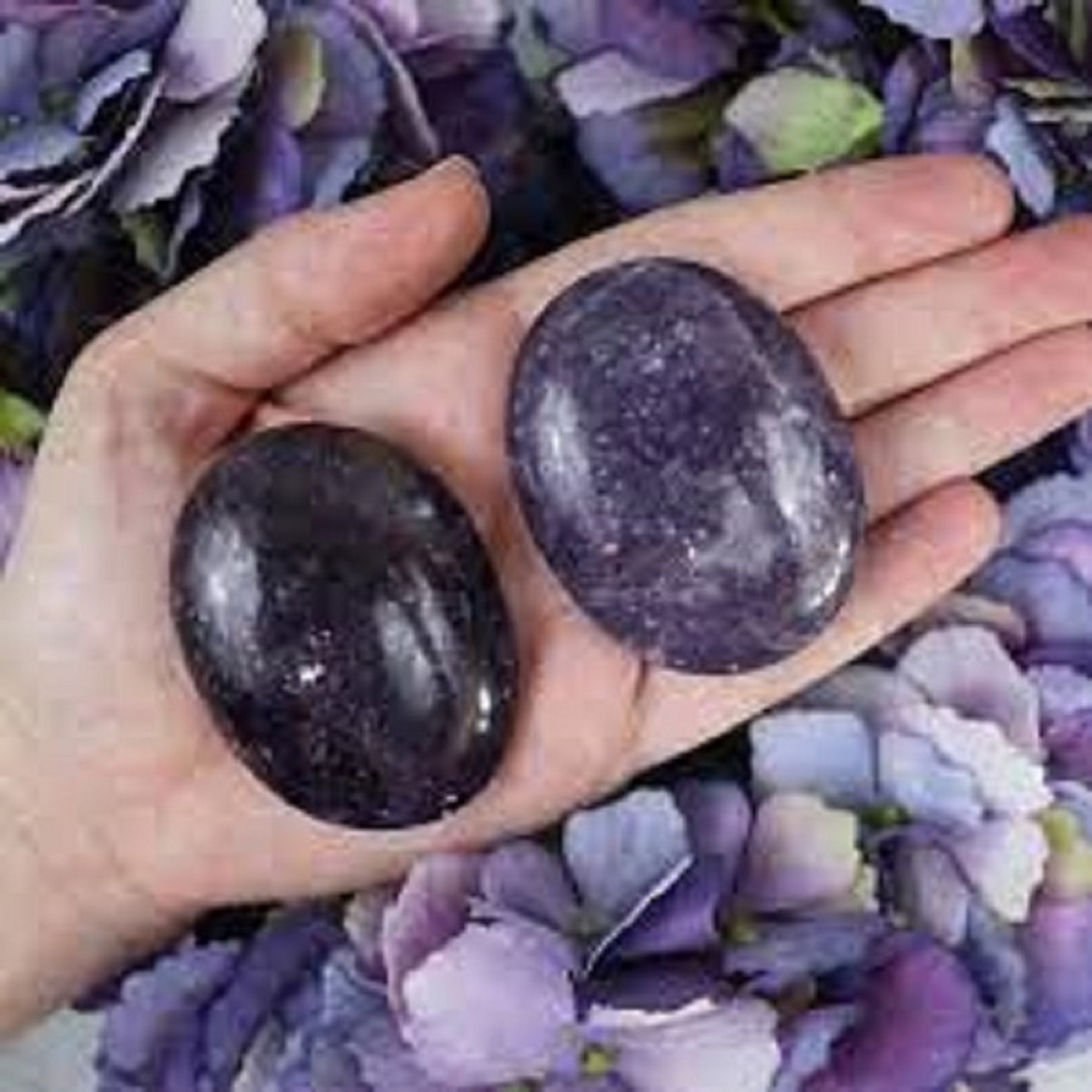 Beautiful Lepidolite Gemstone Palm Stone Large Crystal Agate Palm Stone