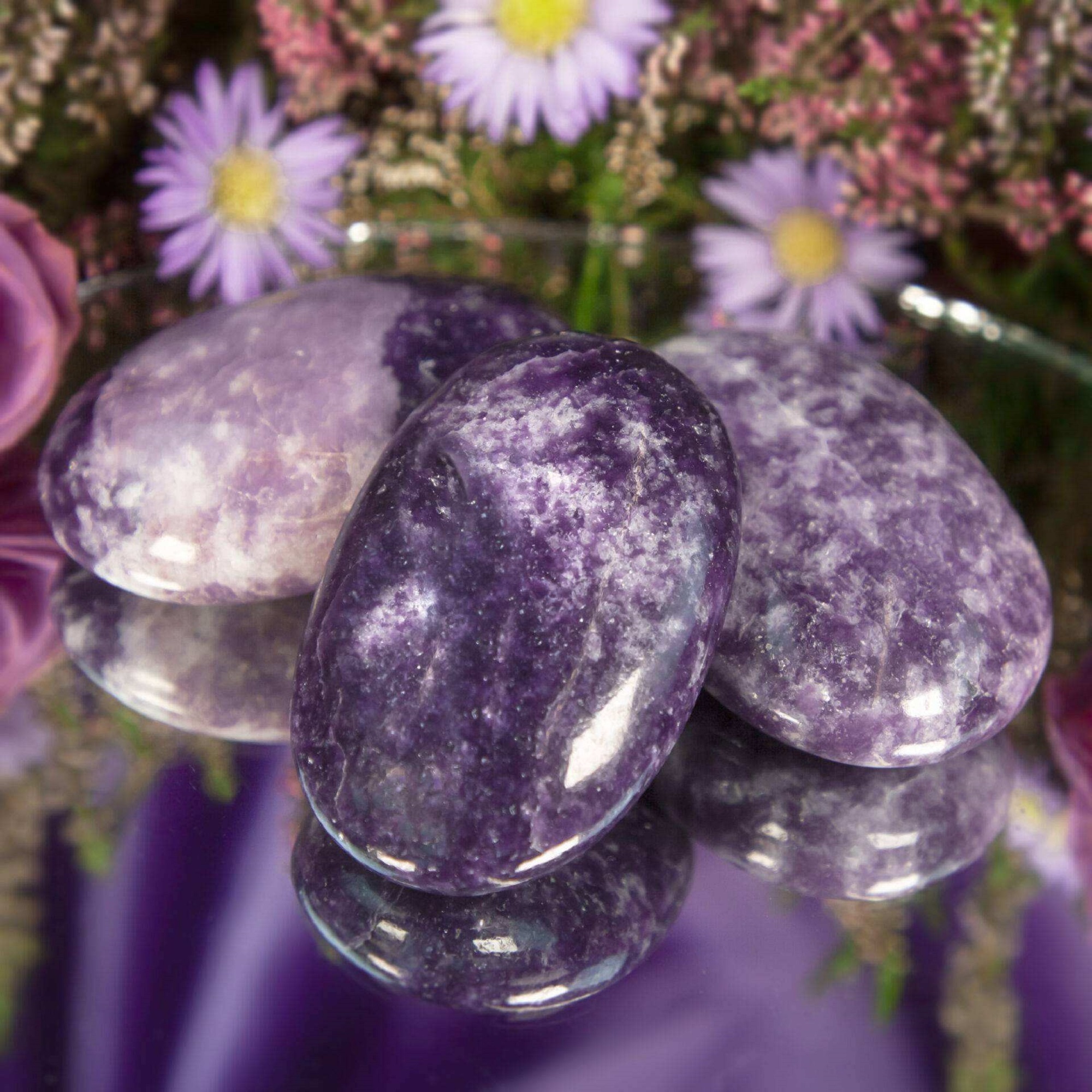 Beautiful Lepidolite Gemstone Palm Stone Large Crystal Agate Palm Stone