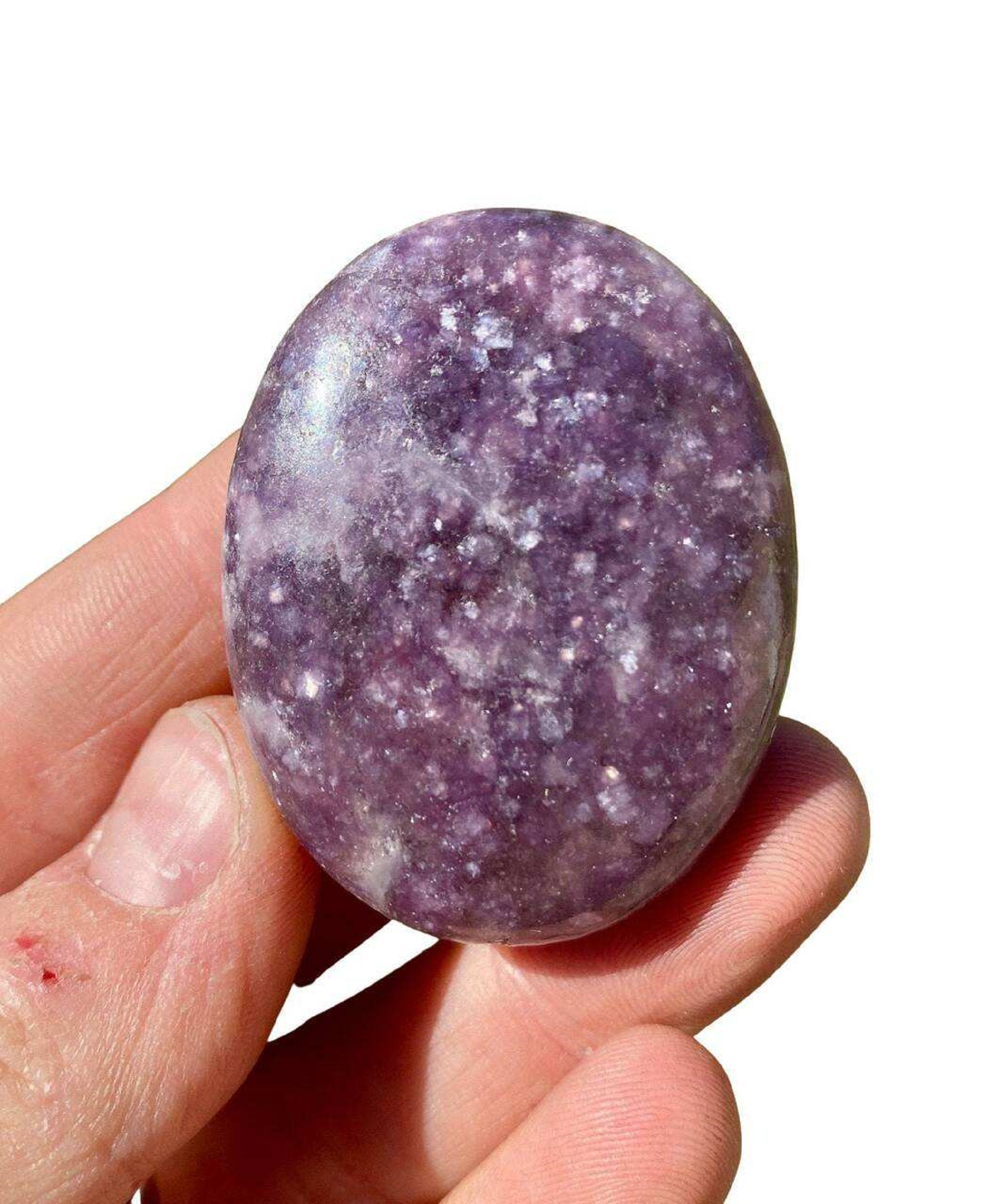 Beautiful Lepidolite Gemstone Palm Stone Large Crystal Agate Palm Stone