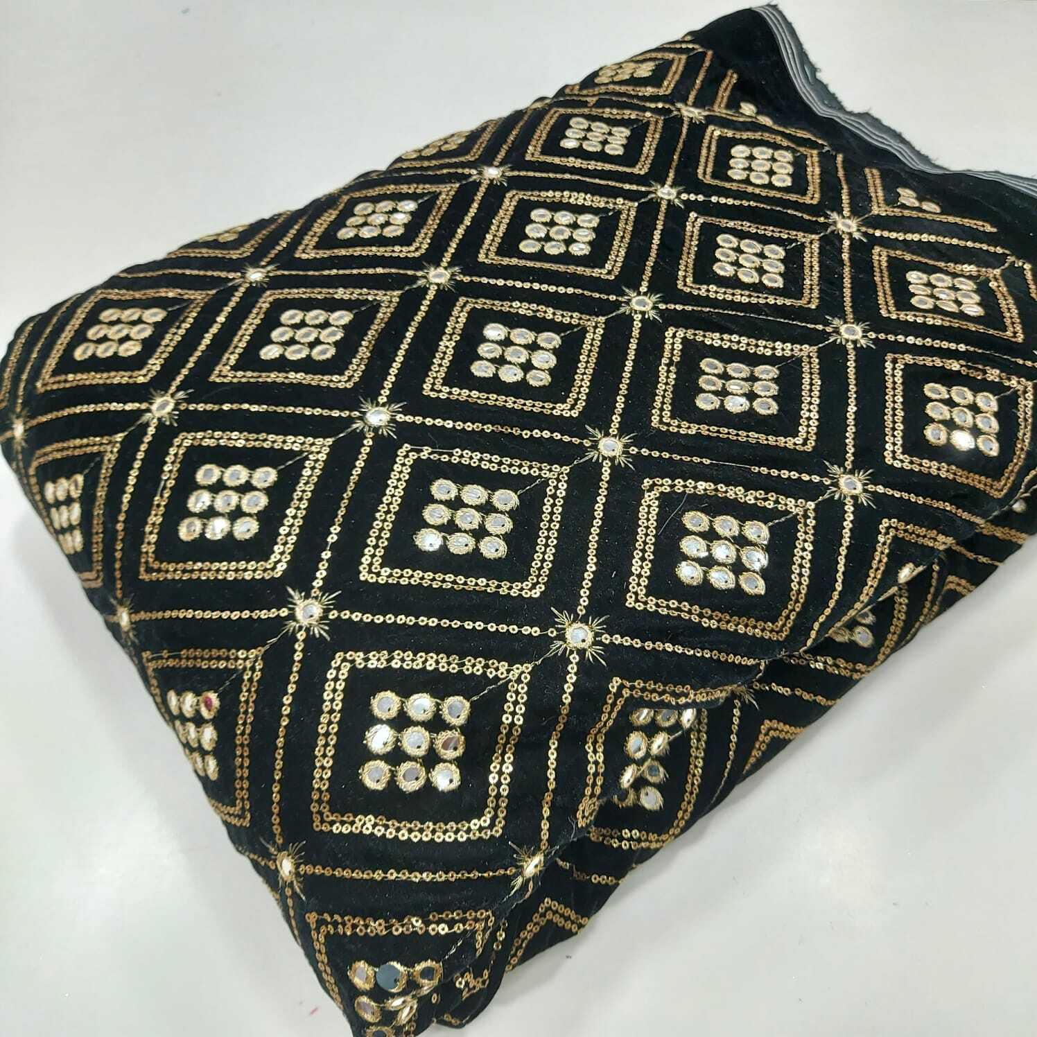 Micro Velvet 9000 - 44" Width, 9mm & 3mm Sequins With Zari Work, Embroidered Texture | Ideal For Lehenga, Gown, Dress In 6 Colour Combinations