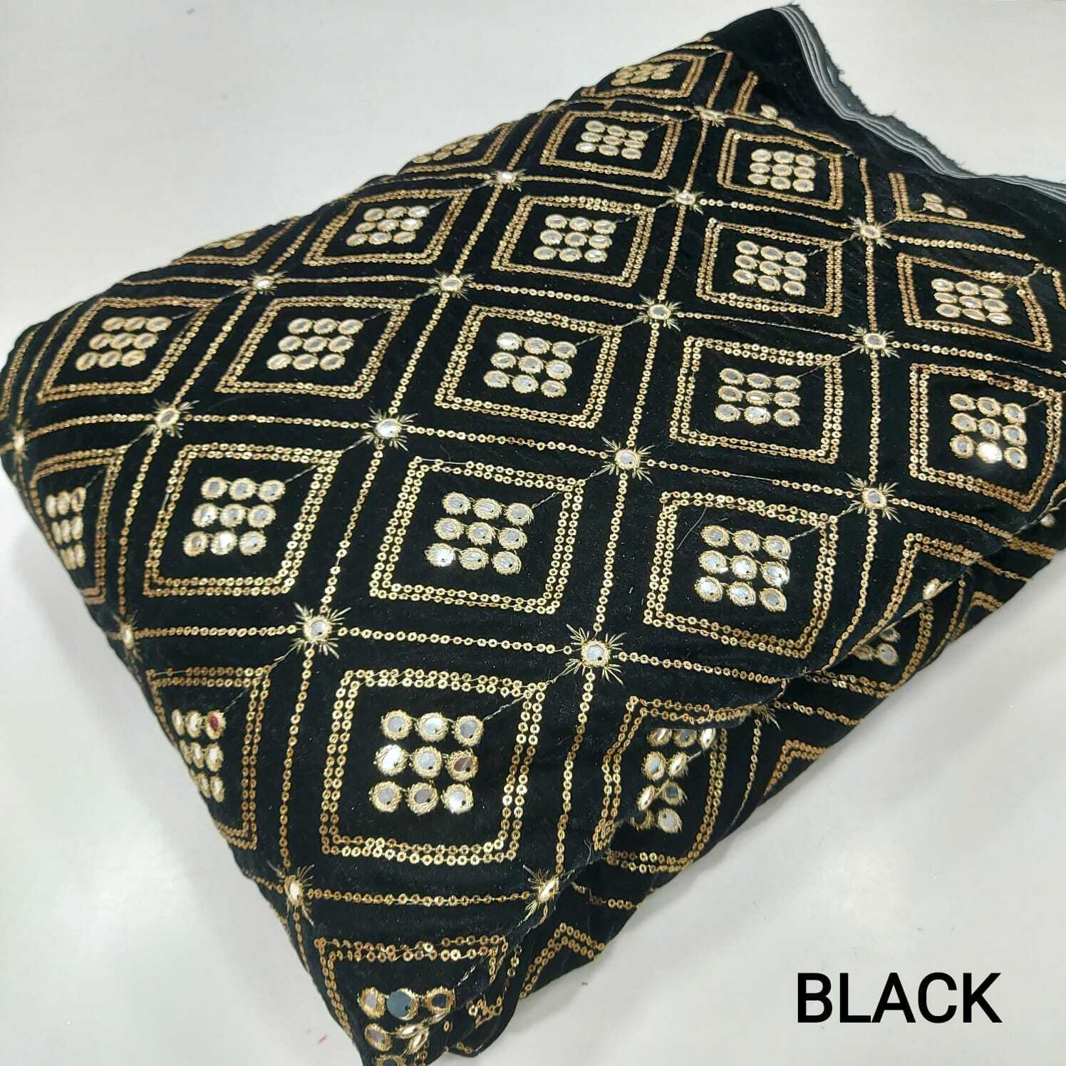 Micro Velvet 9000 - 44" Width, 9mm & 3mm Sequins With Zari Work, Embroidered Texture | Ideal For Lehenga, Gown, Dress In 6 Colour Combinations