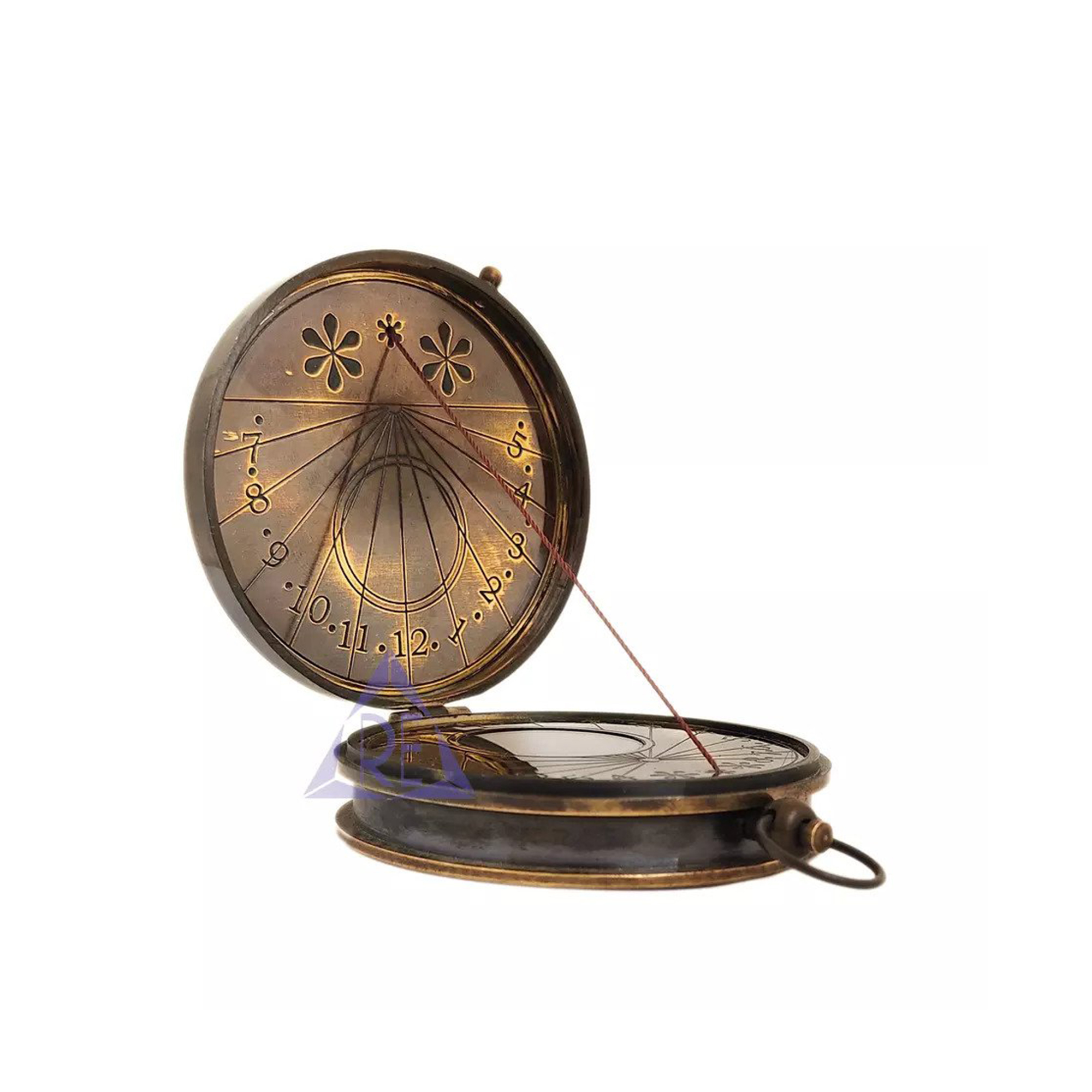 Brown Royal Navy London Brass Pocket Sundial Compass Handmade Nautical String Compass Outing Camping Hiking Compass
