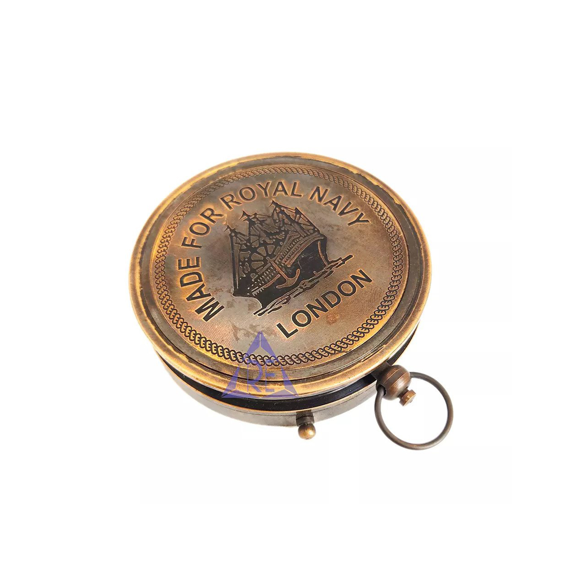 Brown Royal Navy London Brass Pocket Sundial Compass Handmade Nautical String Compass Outing Camping Hiking Compass