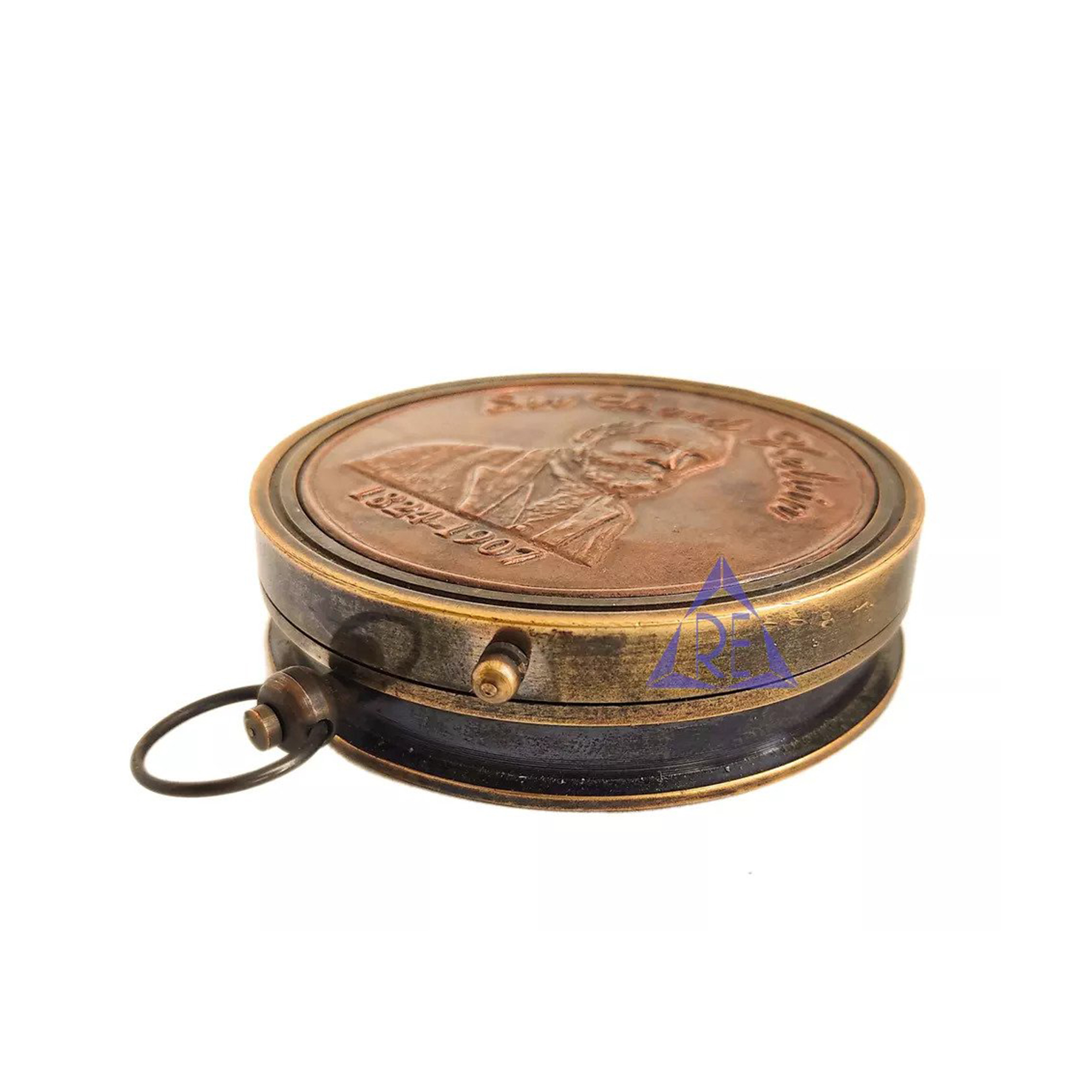 Brown Royal Navy London Brass Pocket Sundial Compass Handmade Nautical String Compass Outing Camping Hiking Compass