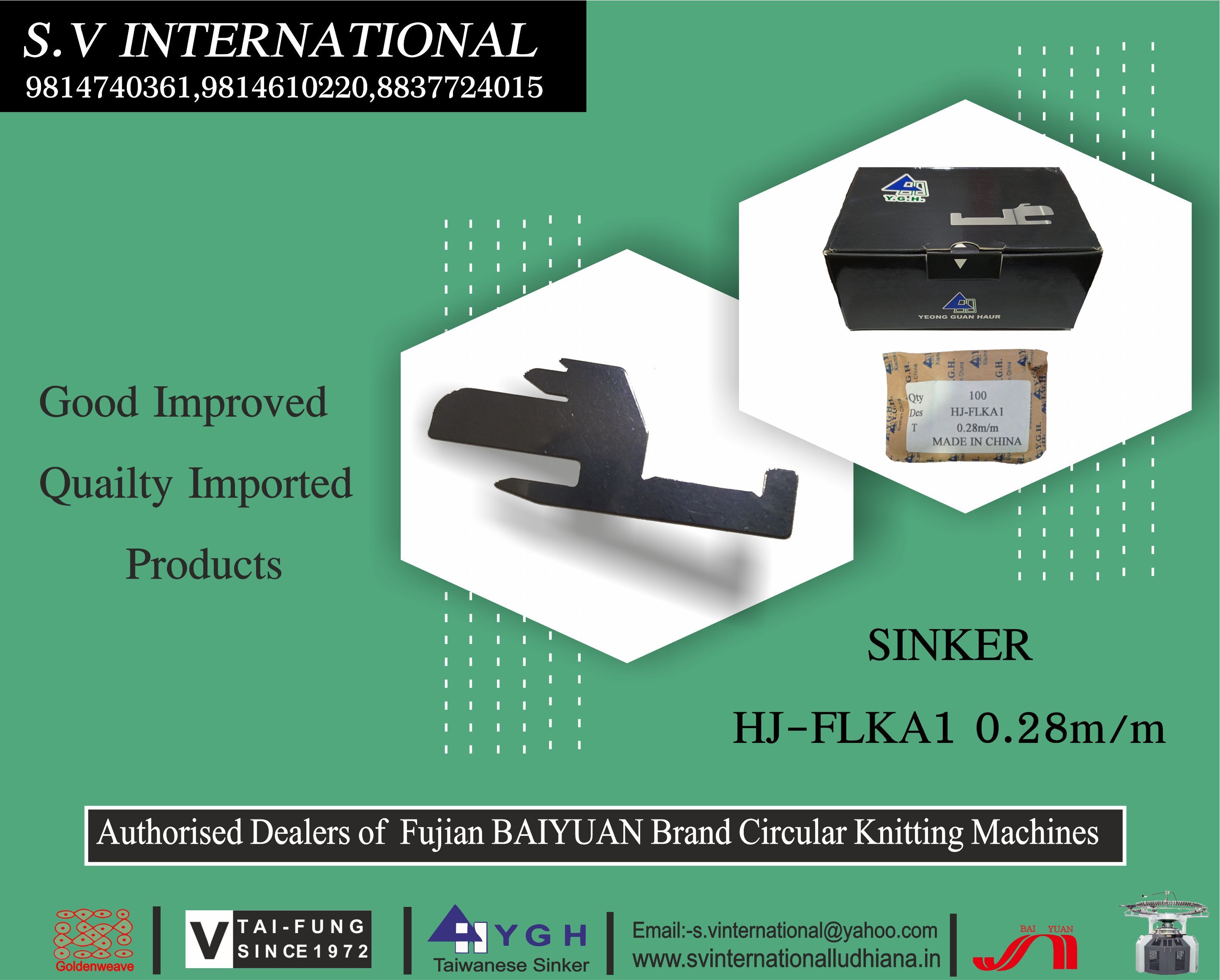 Hj-flka1 0.28mm - Industrial Grade Sinker | Y.g.h Brand, Durable Design, Warranty Included, Ideal For Circular Knitting Machine Applications