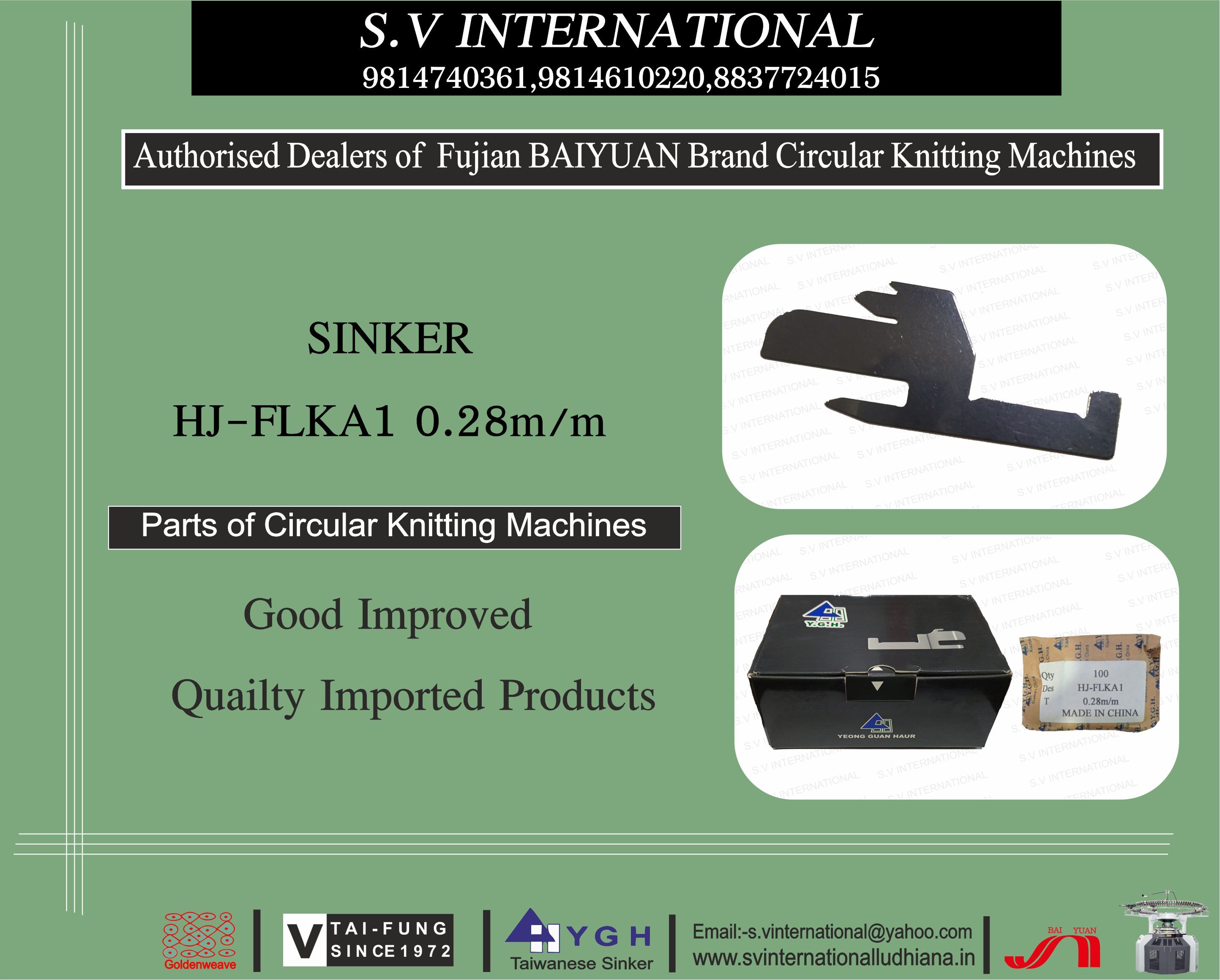 Hj-flka1 0.28mm - Industrial Grade Sinker | Y.g.h Brand, Durable Design, Warranty Included, Ideal For Circular Knitting Machine Applications