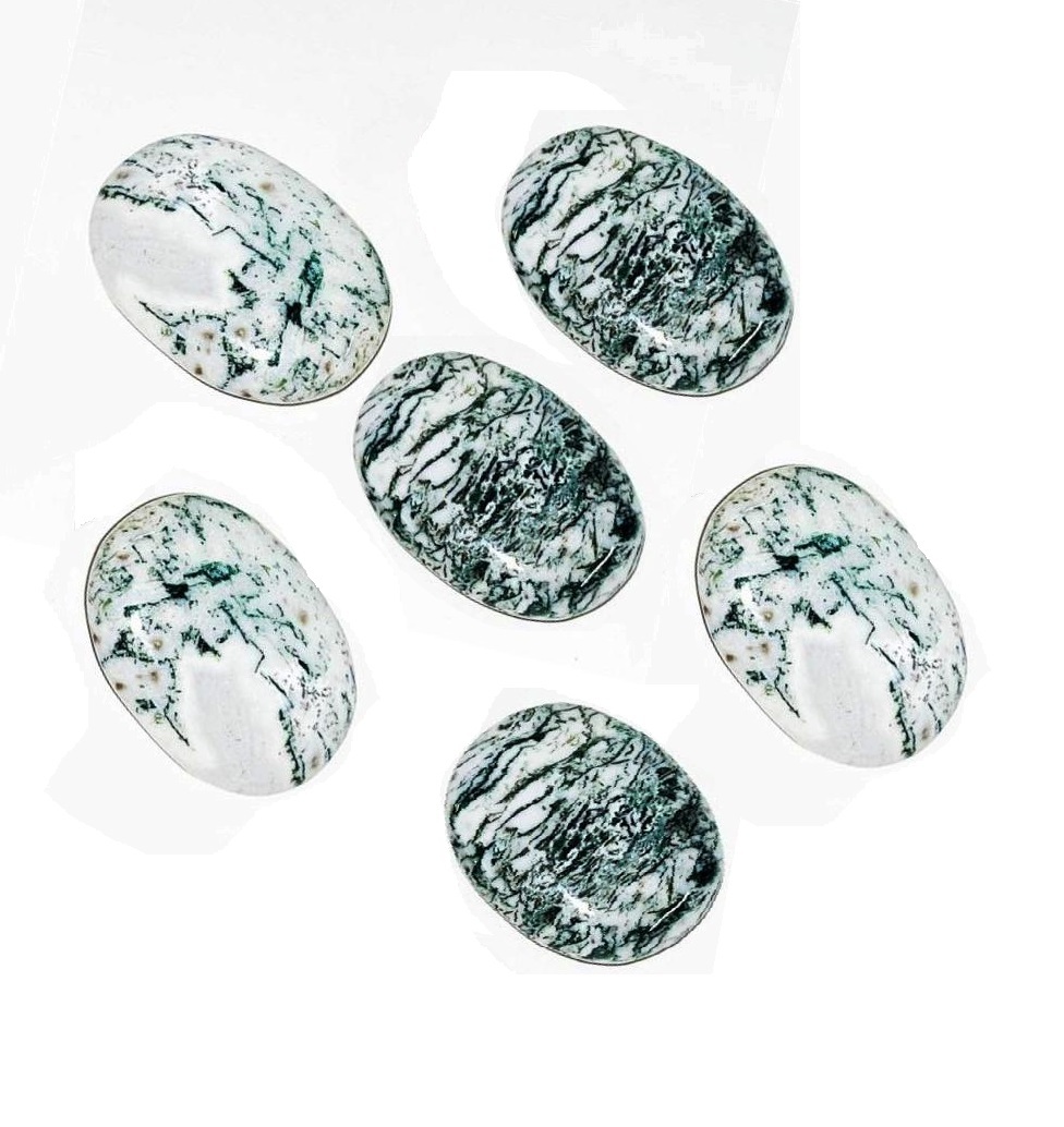 Beautiful Tree Agate Gemstone Palm Stone - Agate, 65x45 Mm, Green Color, Natural Stone, 1 Kg Weight | Ideal For Meditation Practices