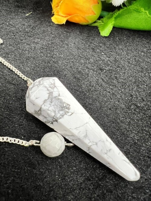 Howlite Gemstone Dowsing Cone Pendulum - 2 Inch Length, 20 Grams Weight, Elegant White Color | Spiritual Tool For Divination And Meditation