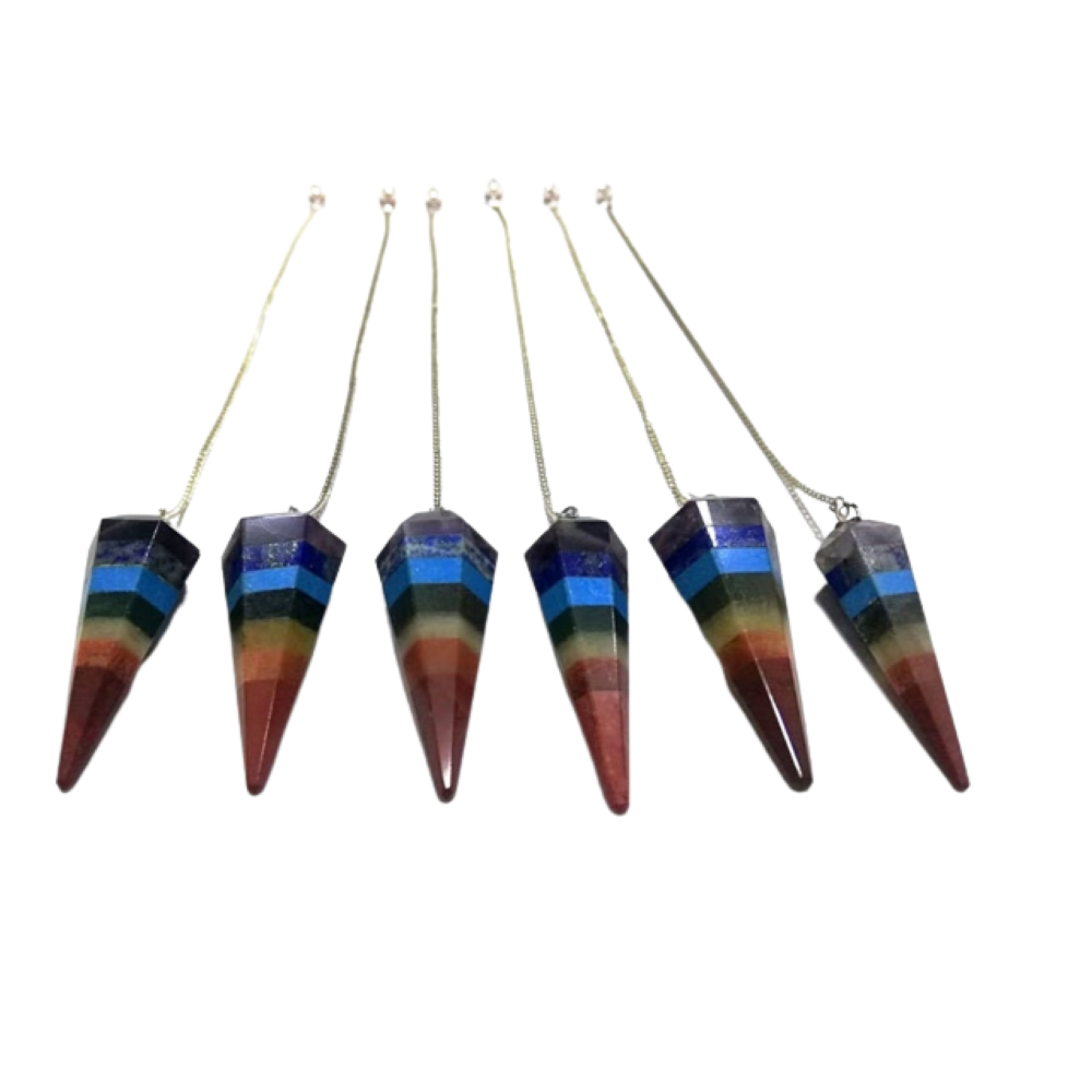 7 Chakra Gemstone Dowsing Cone Pendulum - Gemstone Material, 2 Inch Size, 20 Grams Weight, 7 Chakra Colors | Energy Healing, Balancing Chakras, Divination