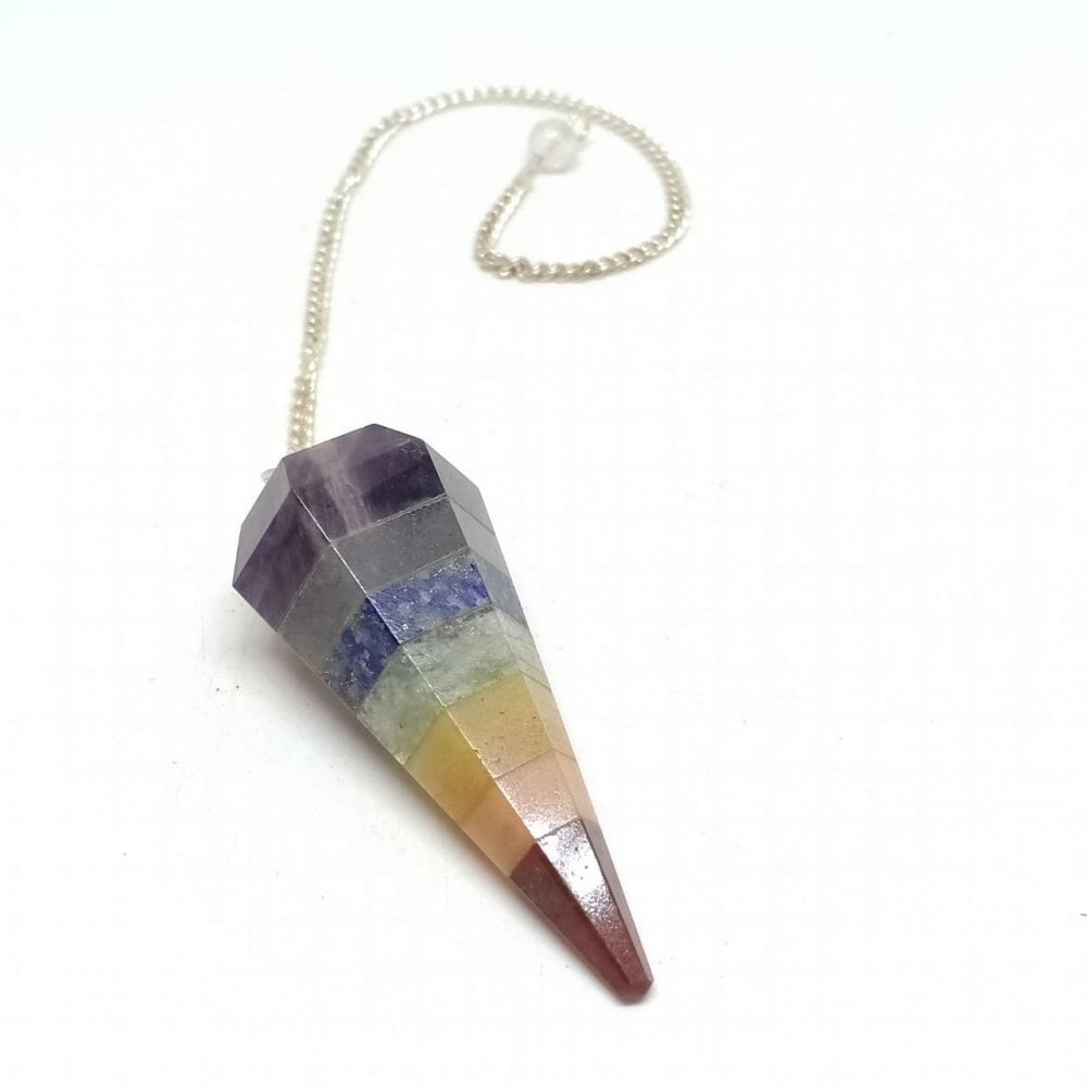 7 Chakra Gemstone Dowsing Cone Pendulum - Gemstone Material, 2 Inch Size, 20 Grams Weight, 7 Chakra Colors | Energy Healing, Balancing Chakras, Divination