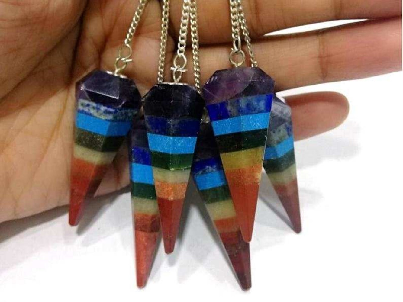 7 Chakra Gemstone Dowsing Cone Pendulum - Gemstone Material, 2 Inch Size, 20 Grams Weight, 7 Chakra Colors | Energy Healing, Balancing Chakras, Divination