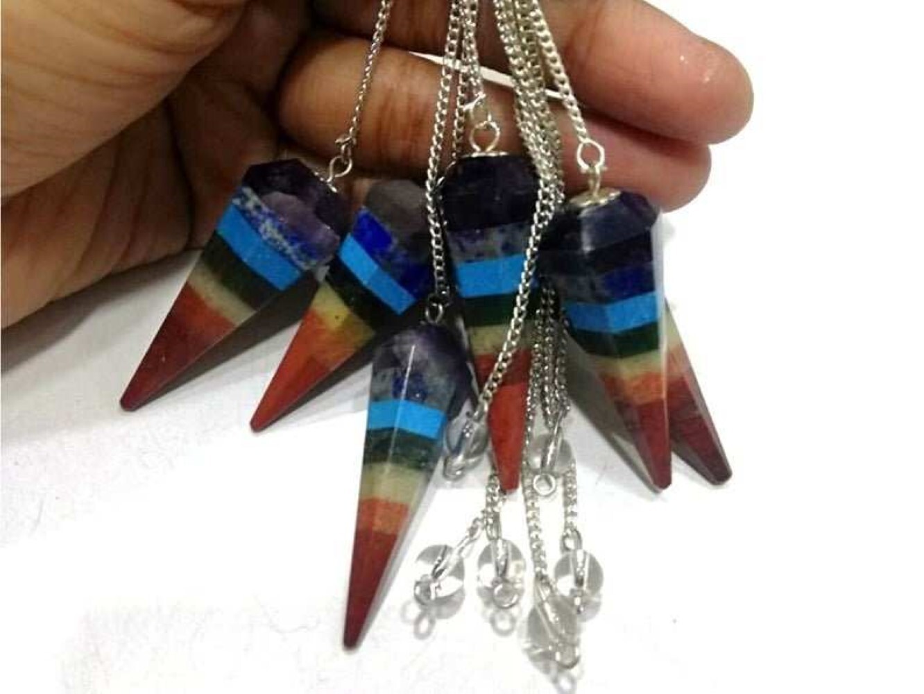 7 Chakra Gemstone Dowsing Cone Pendulum - Gemstone Material, 2 Inch Size, 20 Grams Weight, 7 Chakra Colors | Energy Healing, Balancing Chakras, Divination