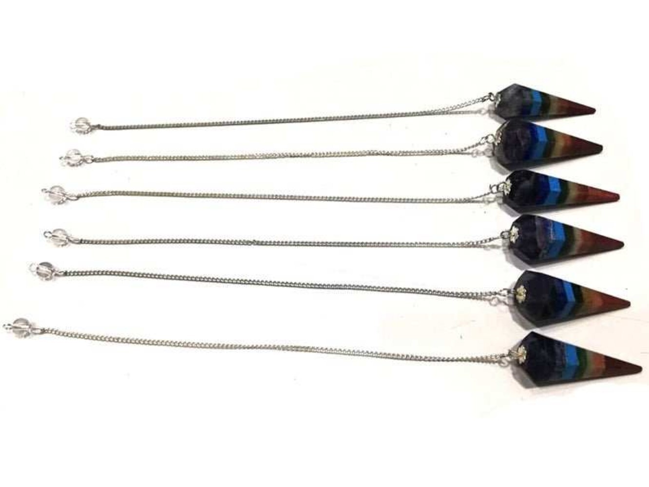 7 Chakra Gemstone Dowsing Cone Pendulum - Gemstone Material, 2 Inch Size, 20 Grams Weight, 7 Chakra Colors | Energy Healing, Balancing Chakras, Divination