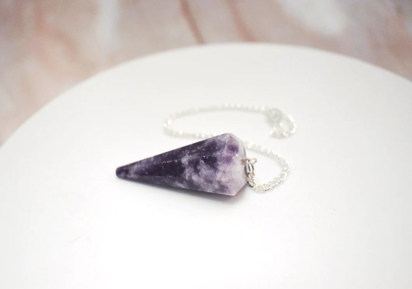 Lepidolite Dowsing Cone Pendulum - 2 Inch Size, Purple Gemstone With Soothing Properties And Emotional Healing Benefits