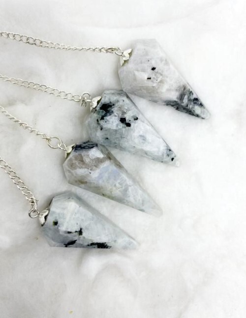 Rainbow Moon Stone Dowsing Cone Pendulum - Rainbow Moon Stone, 2 Inch, White Color, 20 Grams Weight | Intuition Enhancer, Durable Design