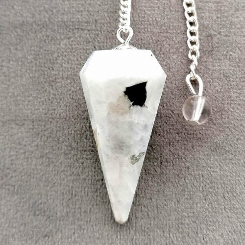 Rainbow Moon Stone Dowsing Cone Pendulum - Rainbow Moon Stone, 2 Inch, White Color, 20 Grams Weight | Intuition Enhancer, Durable Design