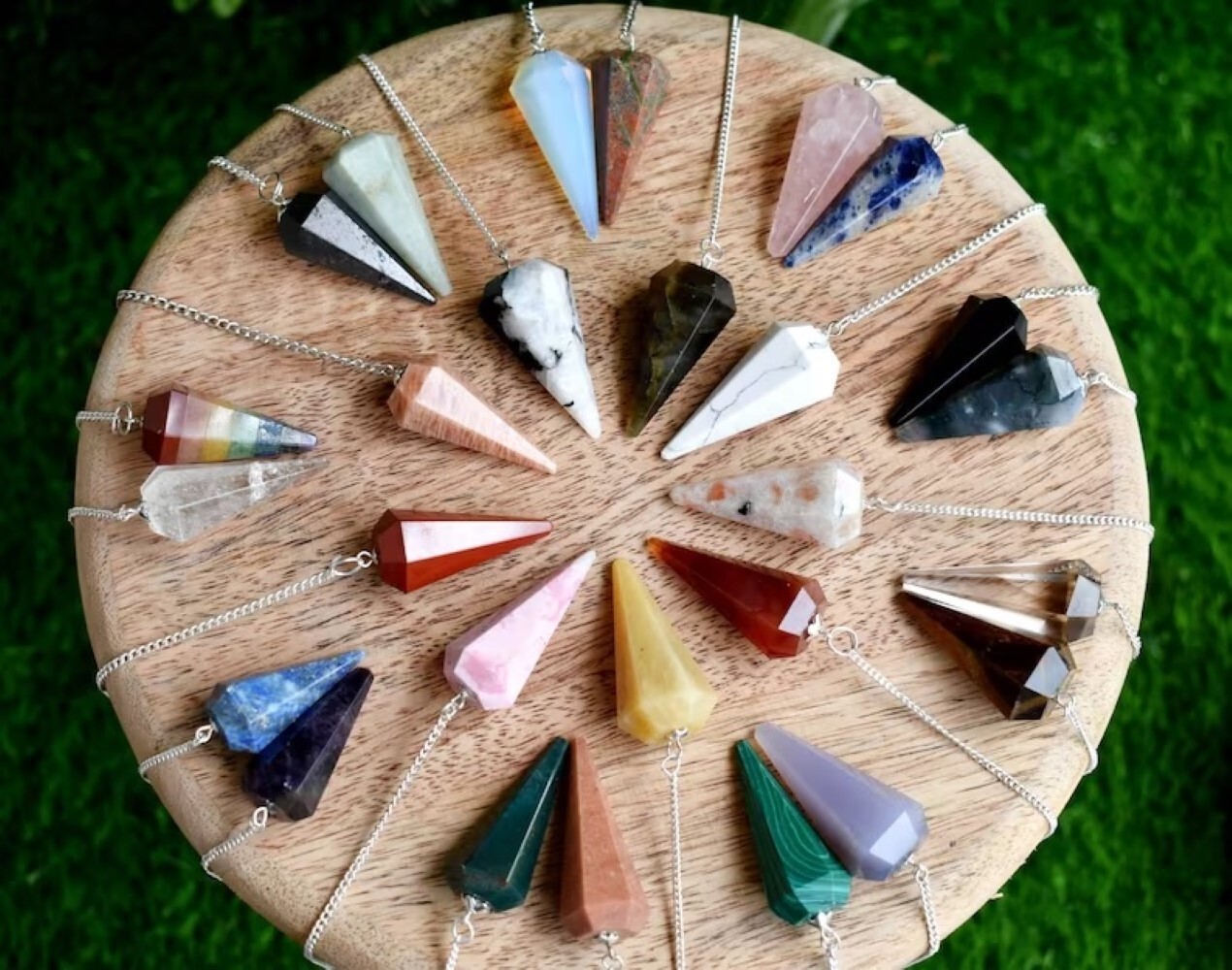 Multy Gemstone Dowsing Cone Pendulum - Multicolor Gemstone, 2 Inch Size, 20 Grams Weight | Suitable For Beginners, Ideal For Dowsing And Divination