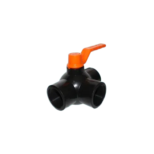 Three Way Ball Valve - Plastic Construction, 20mmx1/2" To 90mmx3" Size , Black Color For Agriculture & Irrigation Applications