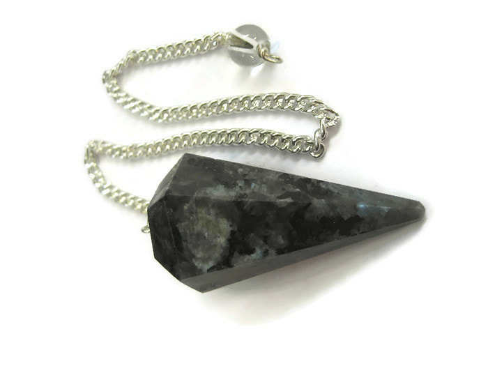 High Quality Polished Larvakite Gemstone Dowsing Cone Pendulum - Larvakite, 2 Inch, Gray, 20 Grams | Durable, Suitable For Professionals & Beginners, Chakra Balancing Tool