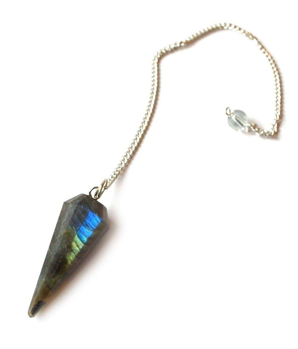 Natural Labradorite Gemstone Dowsing Cone Pendulum - Size: 2 Inch