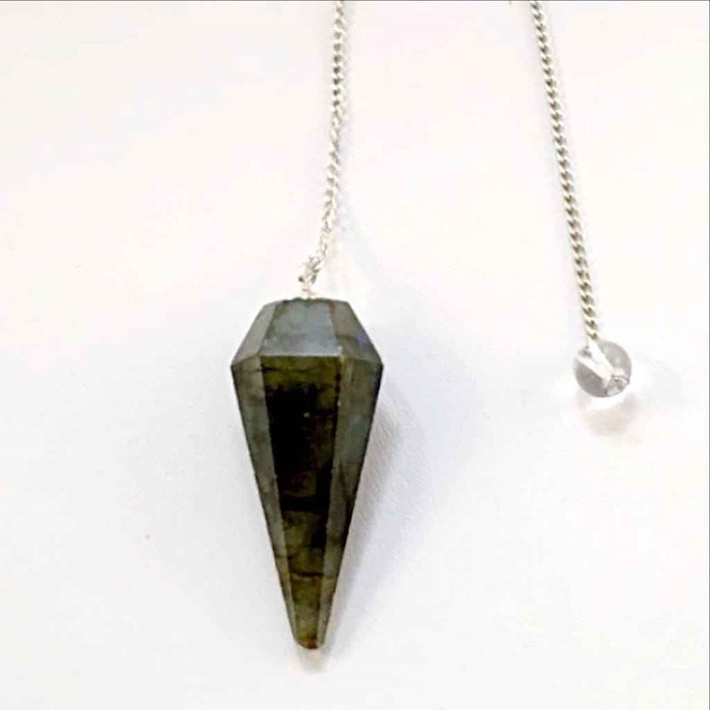 Natural Labradorite Gemstone Dowsing Cone Pendulum - Size: 2 Inch