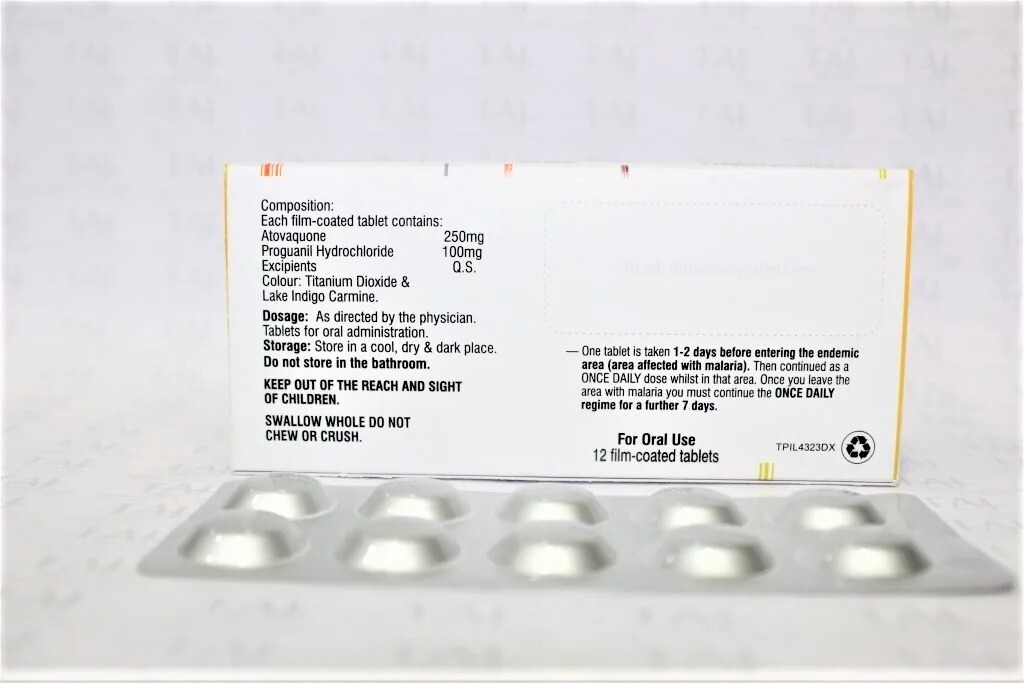 Atovaquone And Proguanil Hydrochloride Tablets 250/100mg Expiration Date: 3 Years