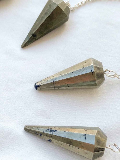 High Polished Pyrite Gemstone Dowsing Cone Pendulum - 2 Inch, Gold Gray Color, 20 Grams Weight | Spiritual Healing, Mental Clarity, Creativity Enhancement
