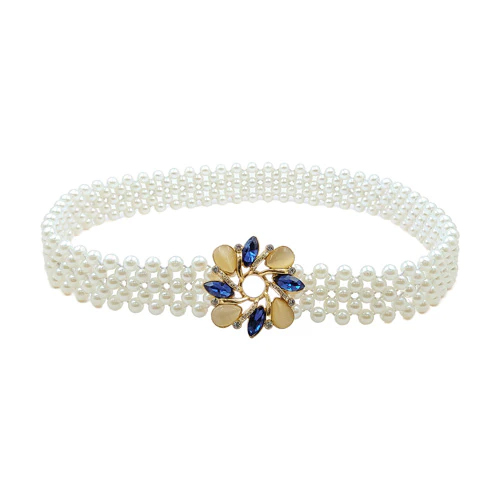 गाउन के लिए व्हाइट फ्लोरल डिज़ाइन बेल्ट