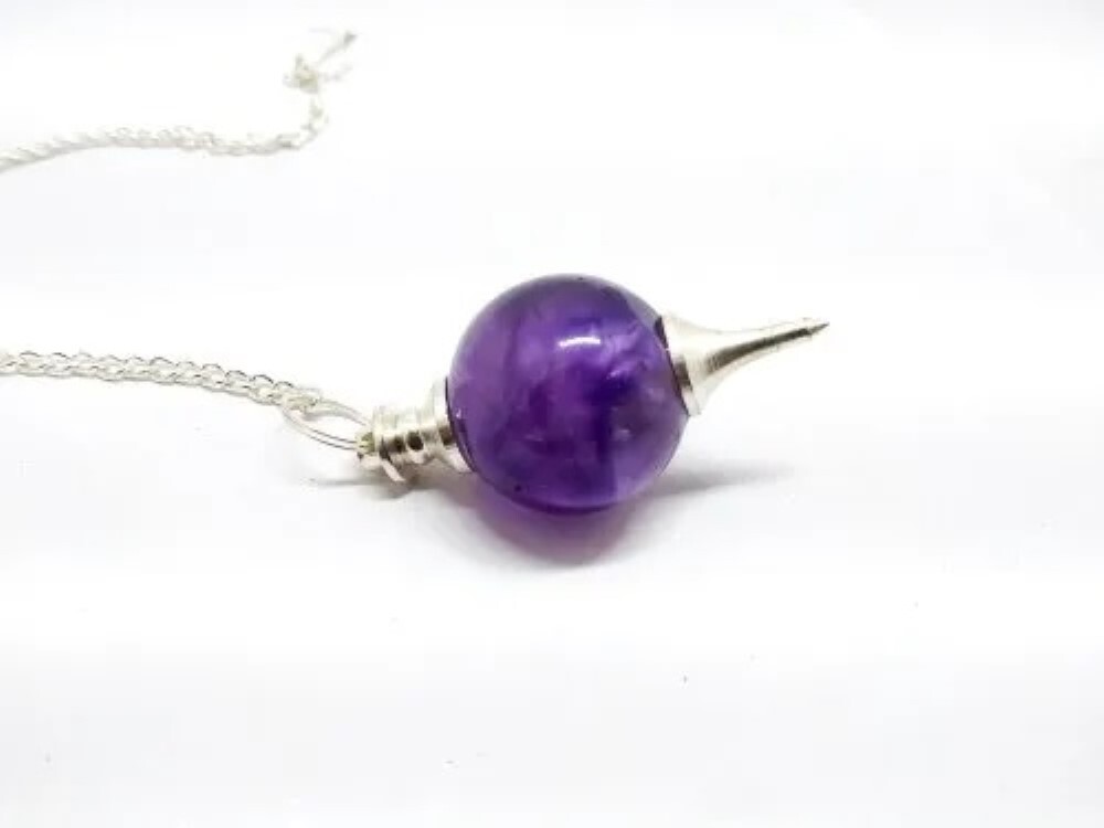 Natural High Quality Amethyst Gemstone Crystal Sphere Ball Pendulum - Shape: Round