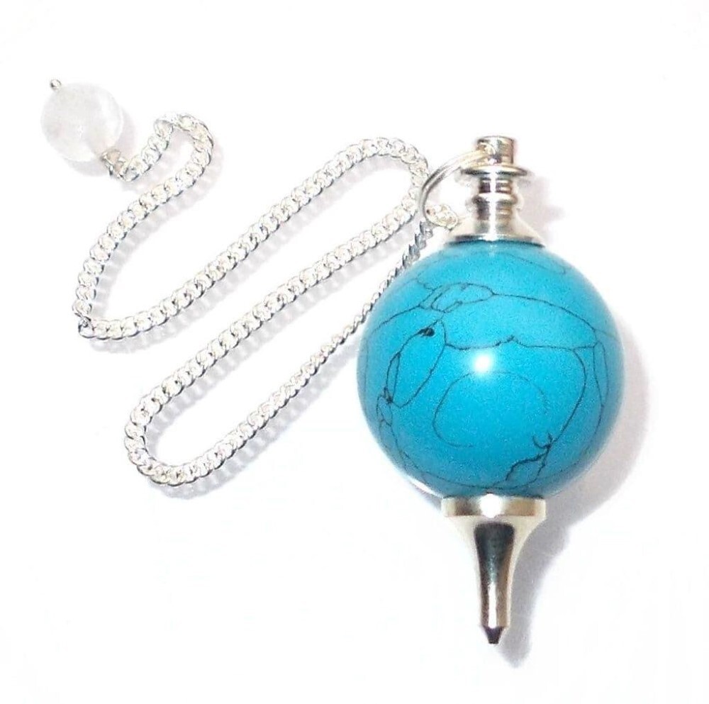 Natural High Quality Turquoise Gemstone Crystal Sphere Ball Pendulum - Shape: Round