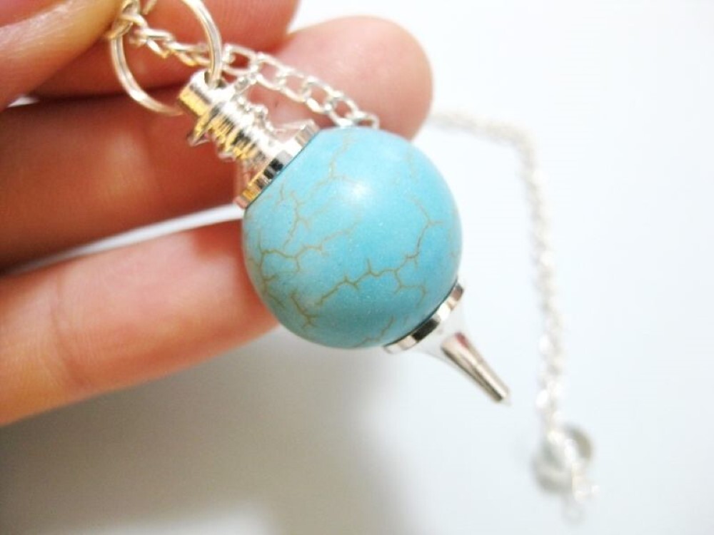 Natural High Quality Turquoise Gemstone Crystal Sphere Ball Pendulum - Shape: Round