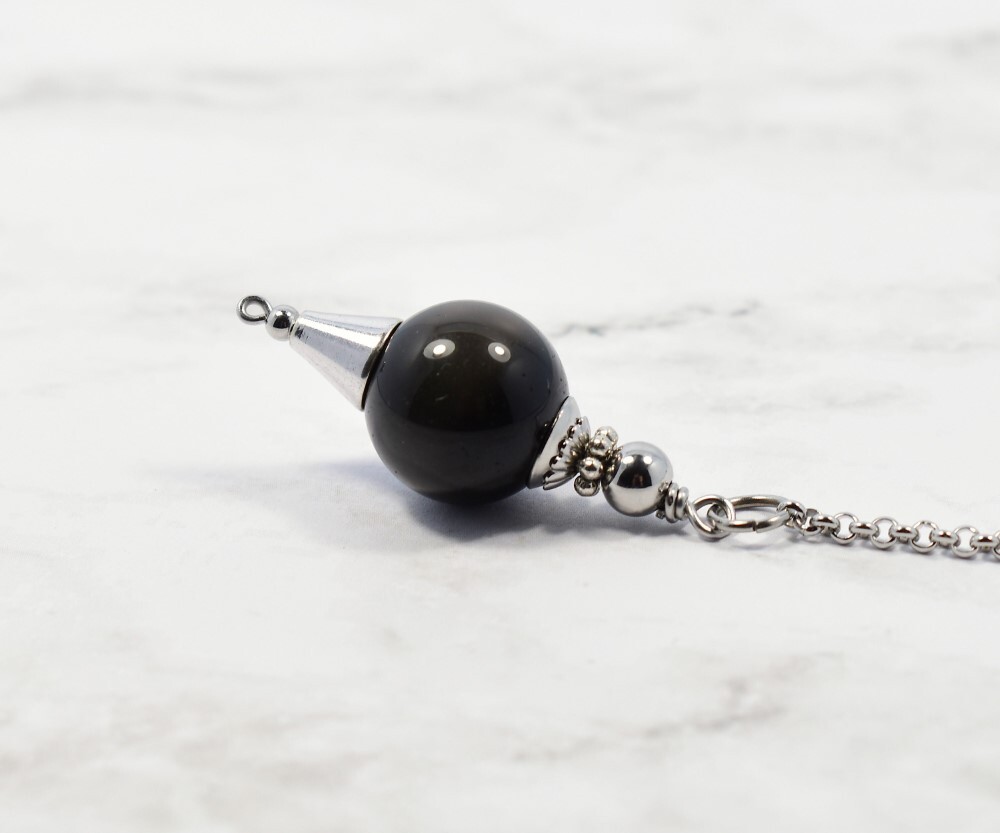 Natural Black Obsidian Gemstone Crystal Sphere Ball Pendulum - Natural Black Obsidian, 2 Inch Size, Black Color, 20 Grams Weight | Ideal For Divination And Spiritual Practices