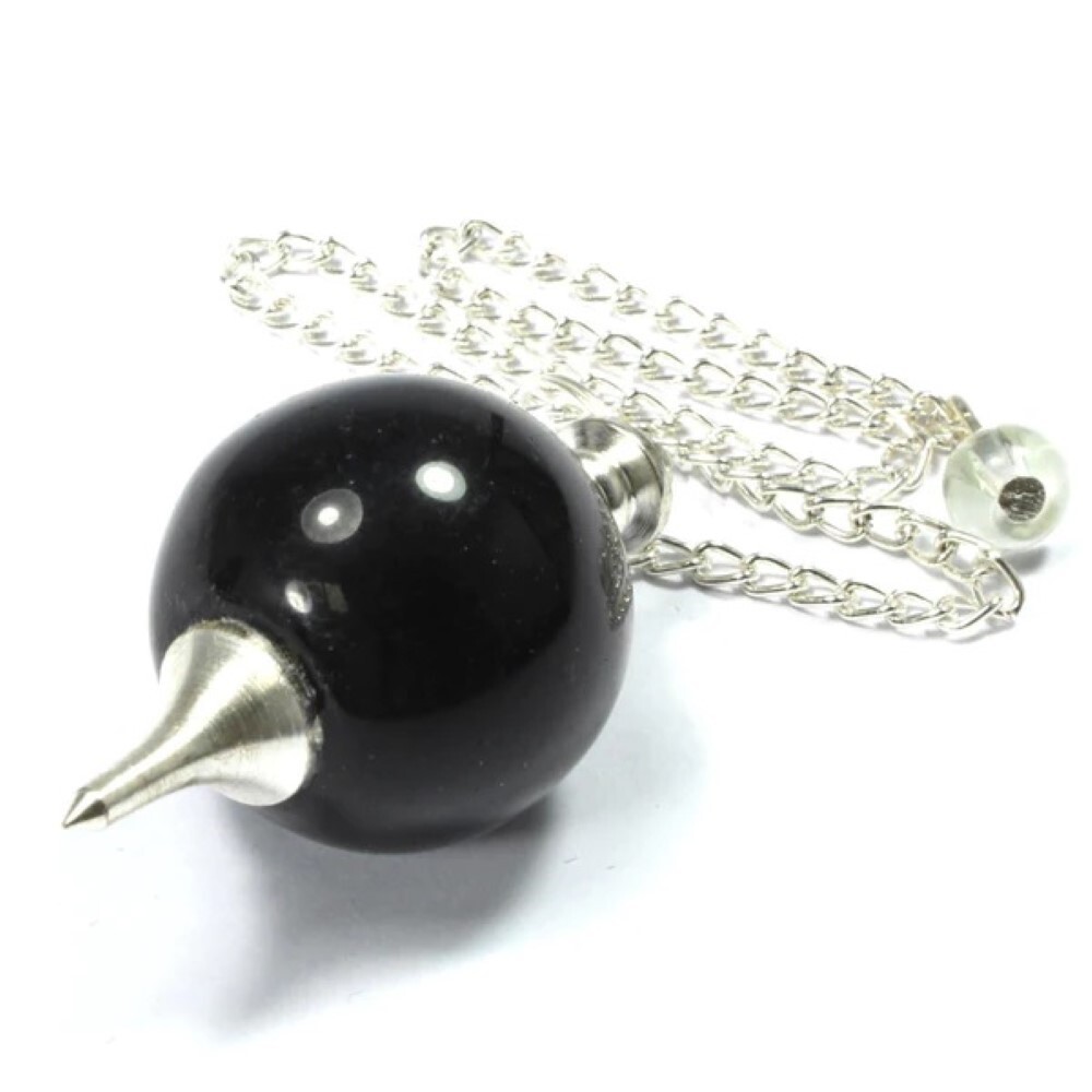 Natural Black Obsidian Gemstone Crystal Sphere Ball Pendulum - Natural Black Obsidian, 2 Inch Size, Black Color, 20 Grams Weight | Ideal For Divination And Spiritual Practices