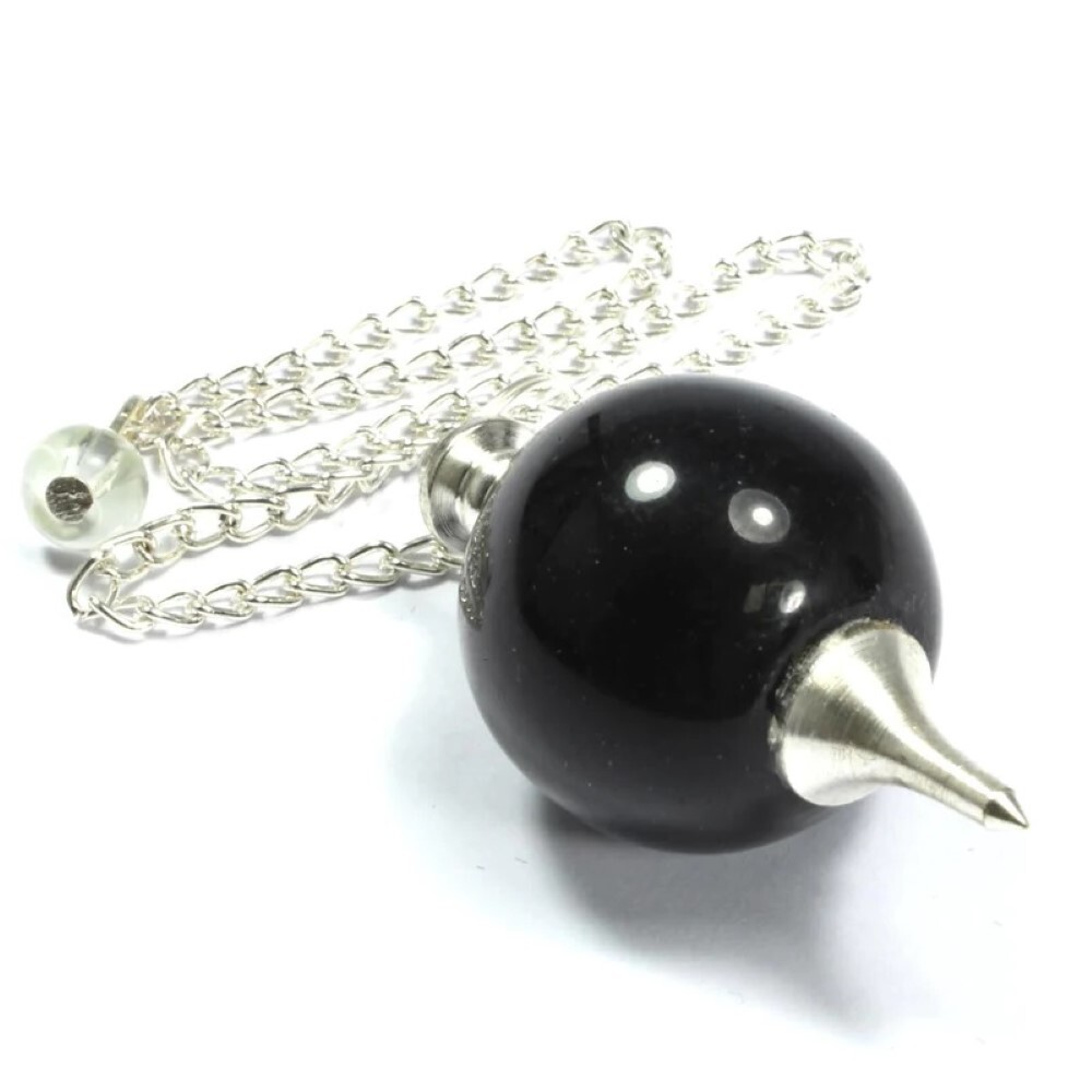 Natural Black Obsidian Gemstone Crystal Sphere Ball Pendulum - Natural Black Obsidian, 2 Inch Size, Black Color, 20 Grams Weight | Ideal For Divination And Spiritual Practices