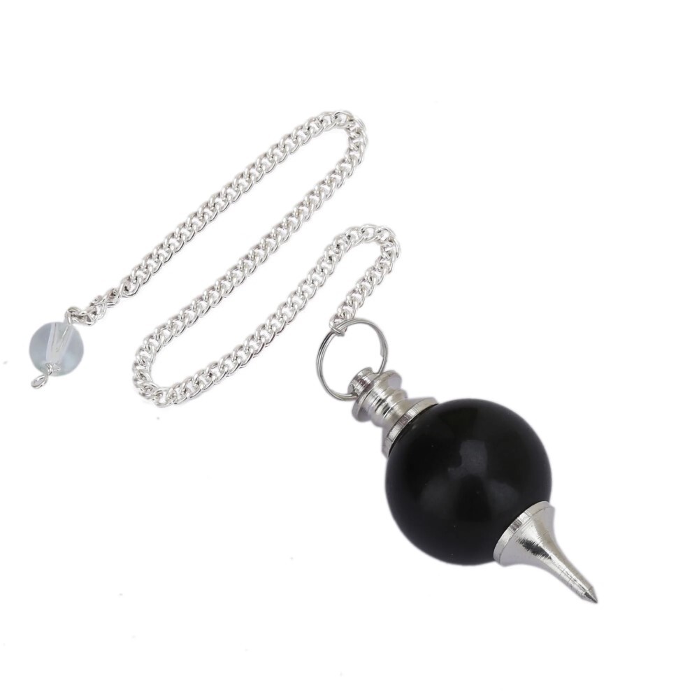 Natural Black Obsidian Gemstone Crystal Sphere Ball Pendulum - Natural Black Obsidian, 2 Inch Size, Black Color, 20 Grams Weight | Ideal For Divination And Spiritual Practices