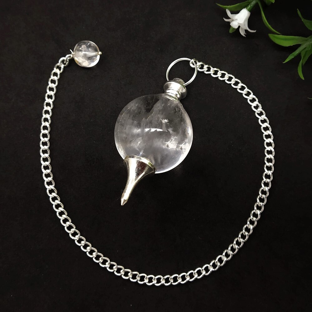 Natural High Quality Clear Quartz Gemstone Crystal Sphere Ball Pendulum - 2 Inch, White Color, 20 Grams Weight, Round Shape, Inner Self Connection