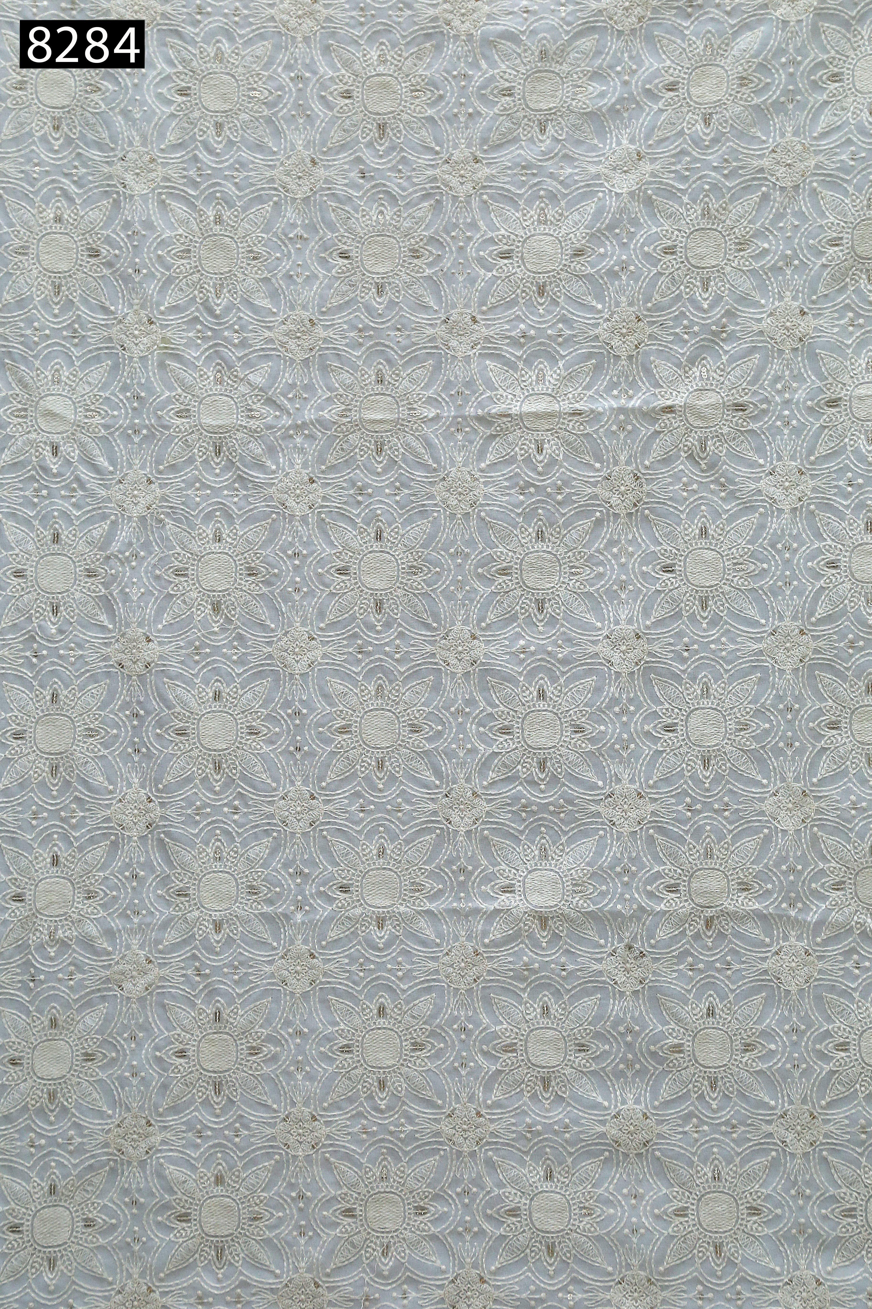 Sequine All Over Fabric - Cotton & Georgette, 44 Inch Width, White Color | Light Weight, Embroidered Texture For Shewani, Kurta, Suit