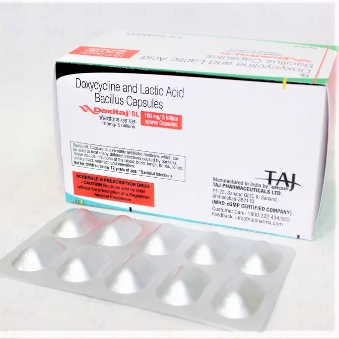 Doxycycline And Lactic Acid Bacillus Capsules 100mg/5 Billion Spores Expiration Date: 3 Years