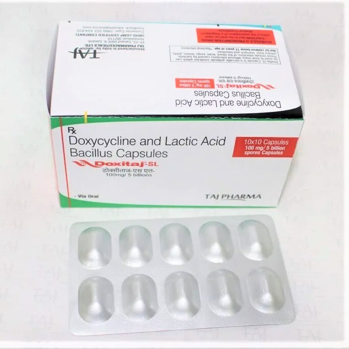 Doxycycline And Lactic Acid Bacillus Capsules 100mg/5 Billion Spores Expiration Date: 3 Years