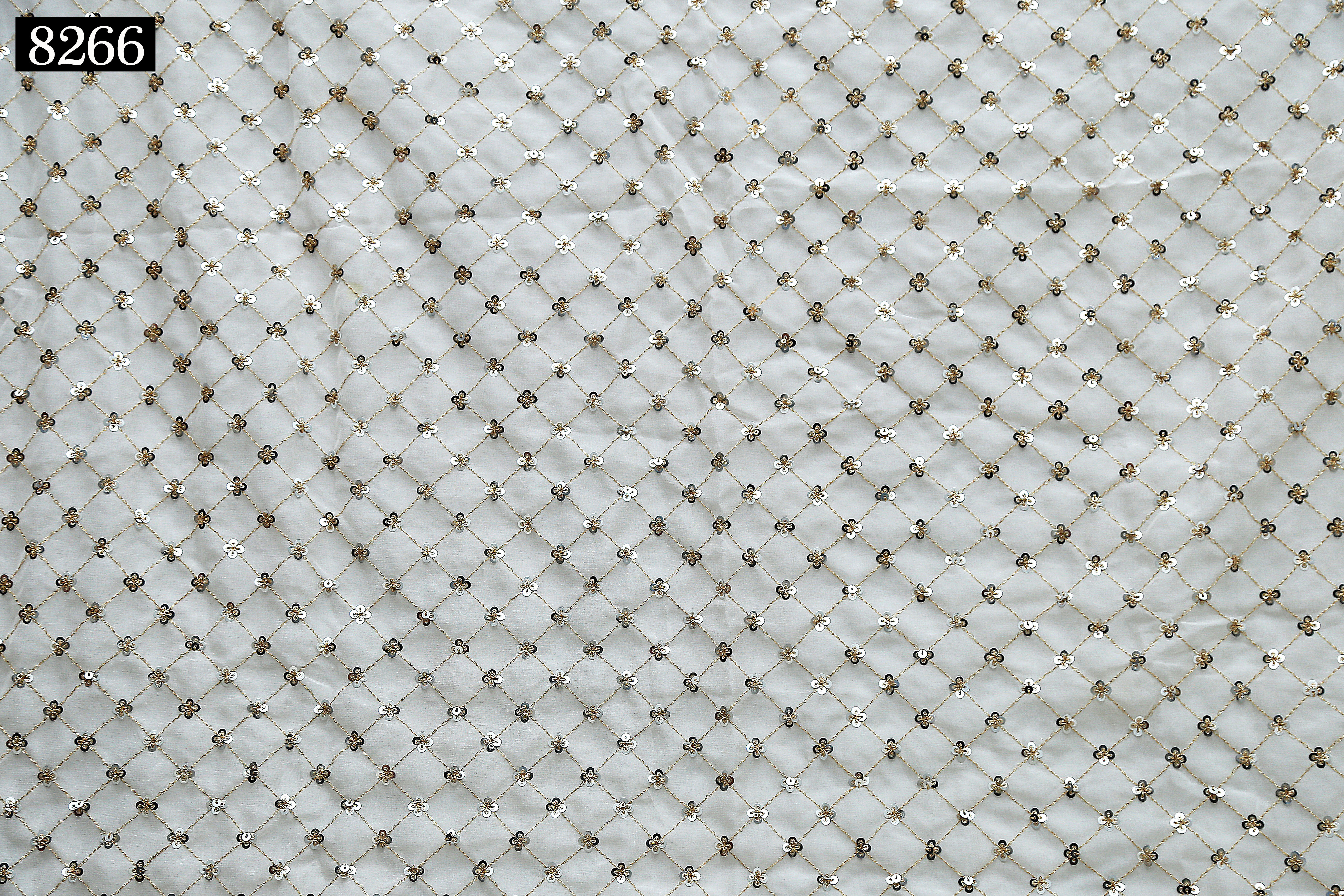 Sequine All Over Fabric - Light Weight Georgette & Cotton Blend, 44 Inches Width, Ivory White Color, Multi-styled Texture With Embroidered Pattern