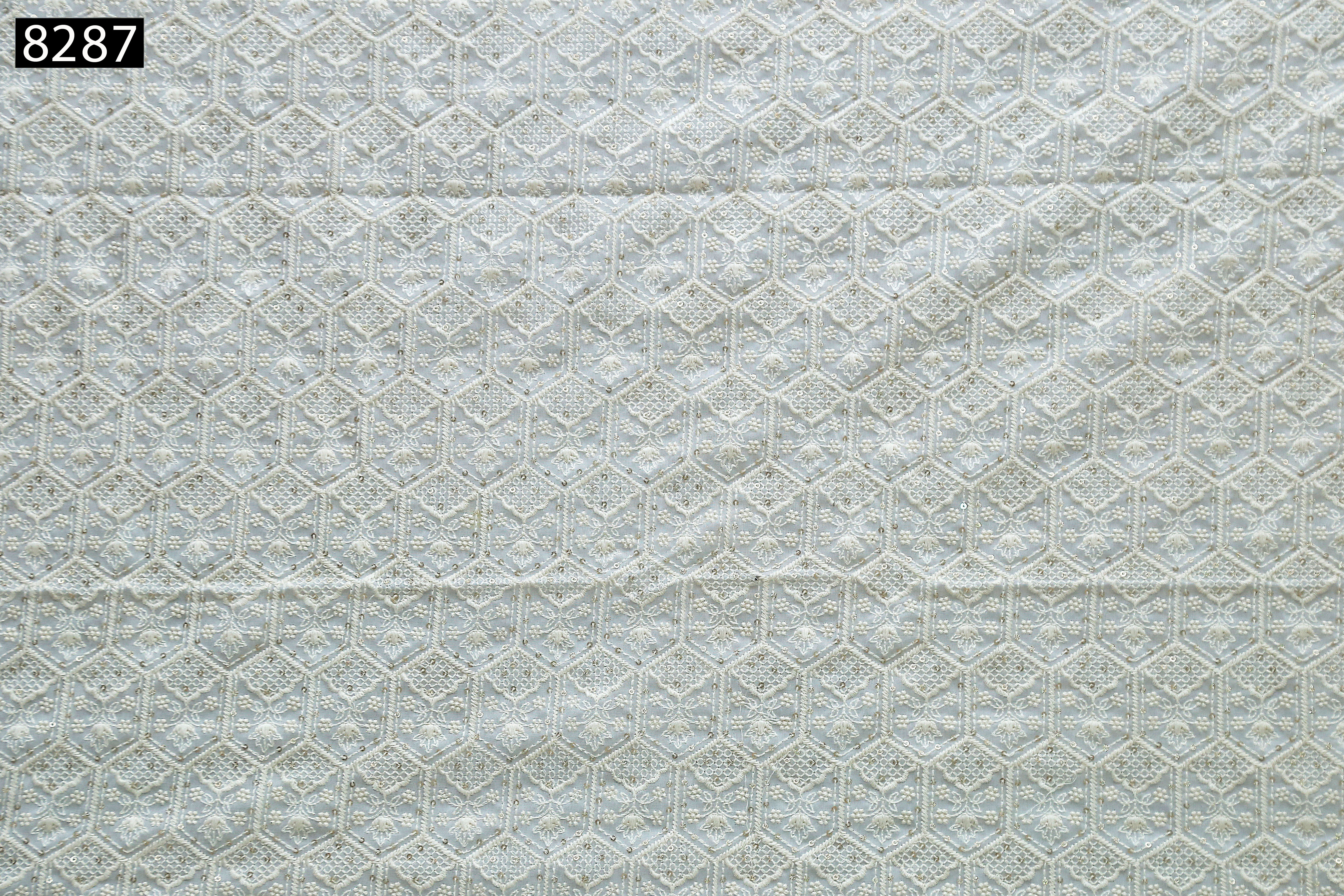 Sequine All Over Fabric - Georgette And Cotton Blend, 44 Inch Wide, White & Embroidered Texture For Sherwani, Kurta, Suit Designs